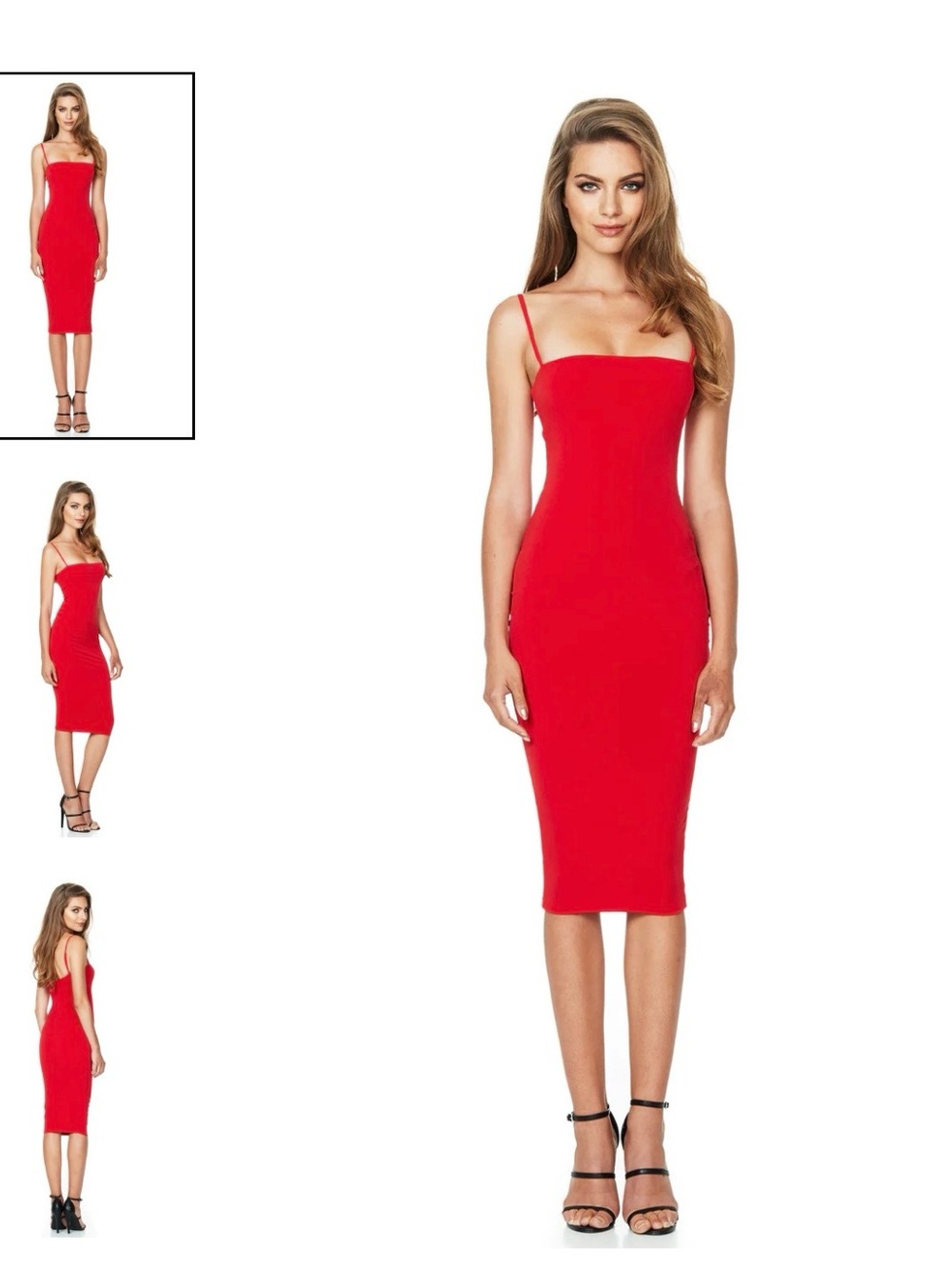 Nookie Red Spaghetti-Strap Bodycon Midi Dressno